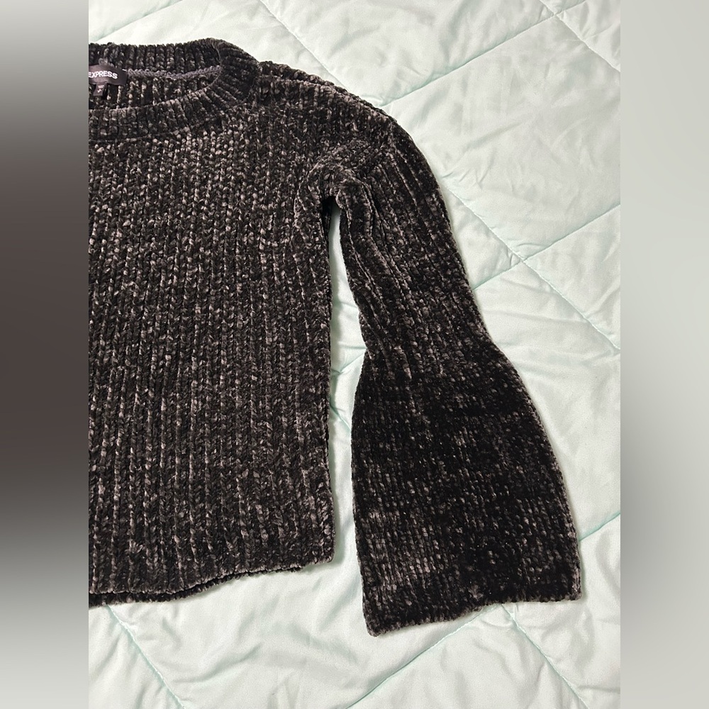 Express Size S Black Crew Neck Sweater with Bell Sleeves - Picture 11 of 14